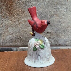 Vintage Red Cardinal Bird Bell Ceramic Figurine